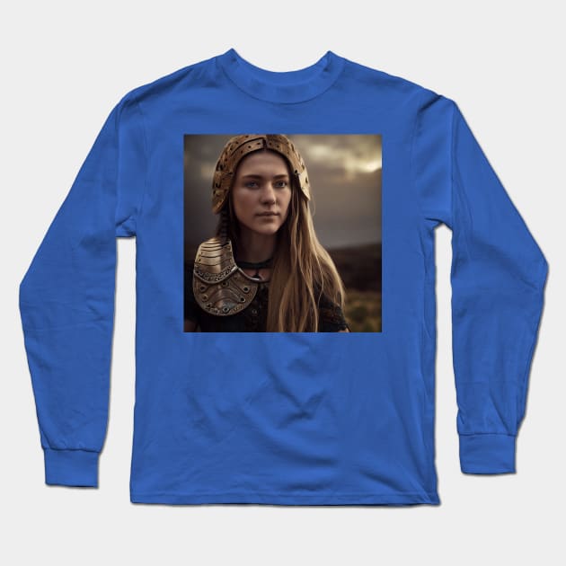 Viking Shield Maiden Long Sleeve T-Shirt by Grassroots Green